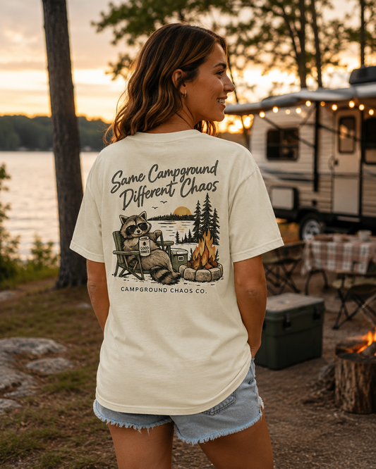 Same Campground Different Chaos Raccoon T-Shirt