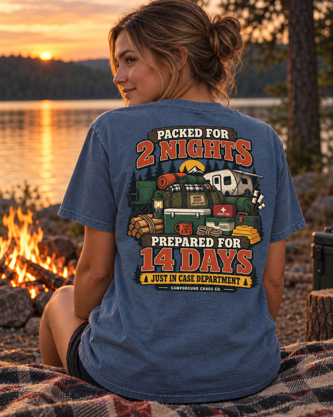 Packed for 2 Nights, Prepared for 14 Days Camping T-Shirt