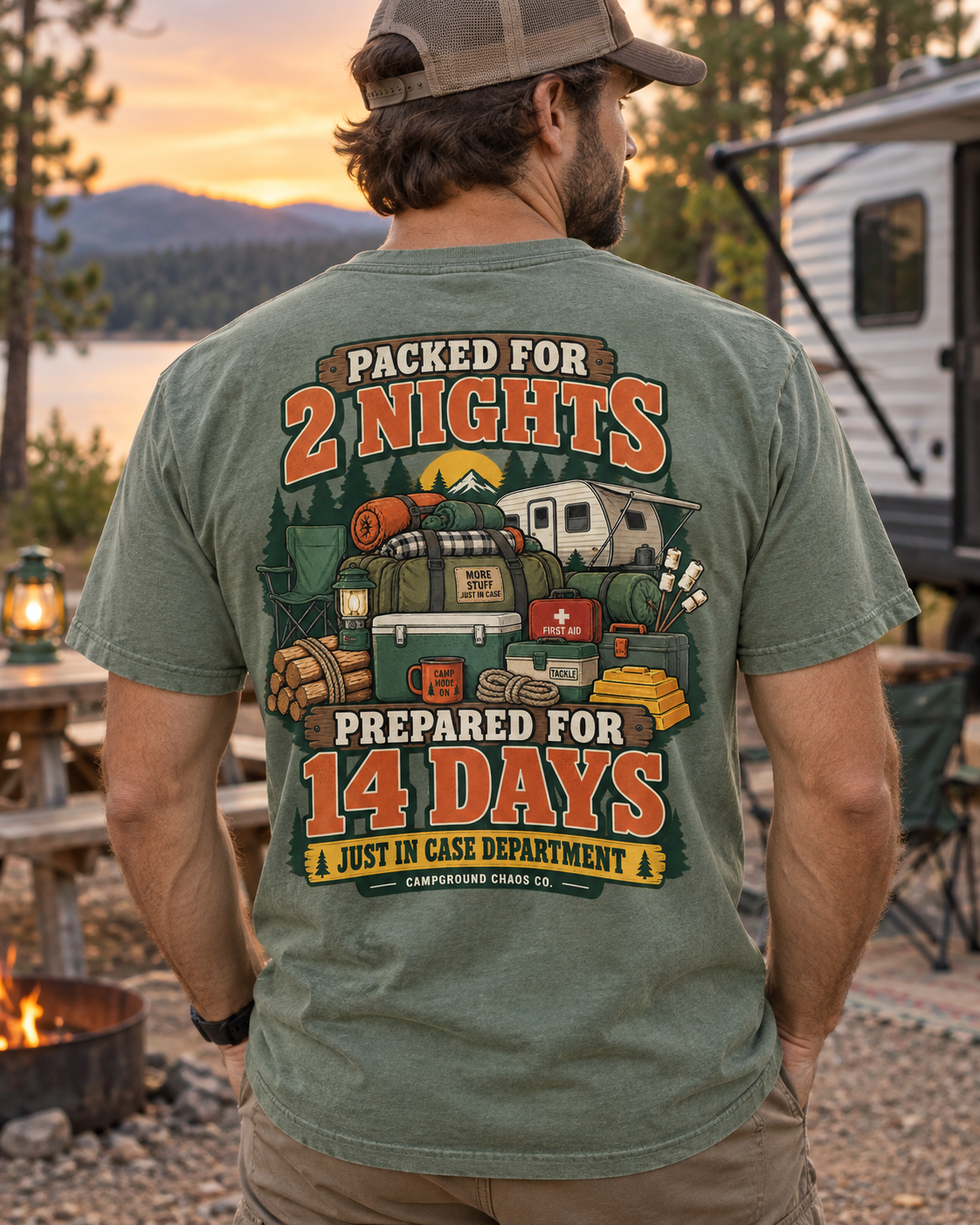 Packed for 2 Nights, Prepared for 14 Days Camping T-Shirt